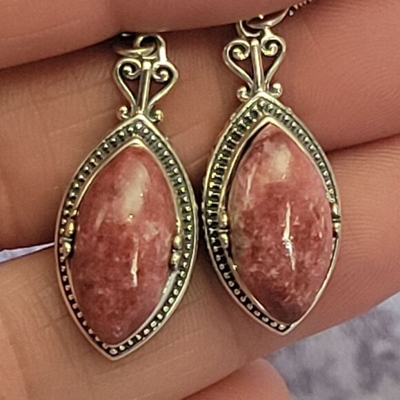 Norwegian Thulite Dangling Earrings - Picture 1 of 13